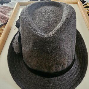 Gray Fedora Hat with Flower Detail